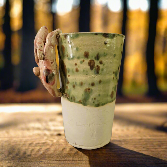 Hanging Hare Tumbler – Symbolic Renewal Ceramic Vessel, Ø8×12 cm