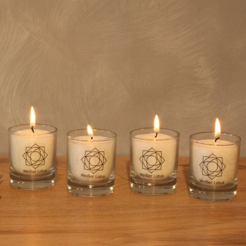 Witte lotus CHAKRA kaars ca. 6 cm, set van 4, WIT