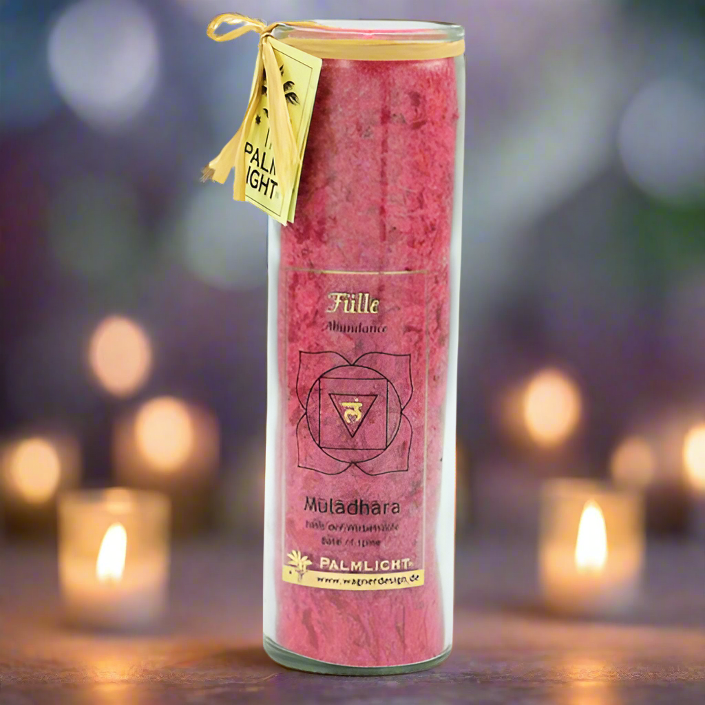 Muladhara Chakra Candle – Long Burning Spiritual Glass Candle, Red, 20cm