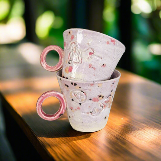 Occult Sweetness Minis – Set of 2 Espresso Cups in Pink Glaze, 5×6 cm