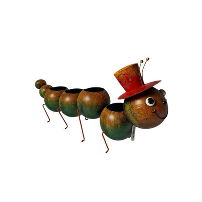 Cheerful Caterpillar Planter – Hand-Painted Metal Garden Decor