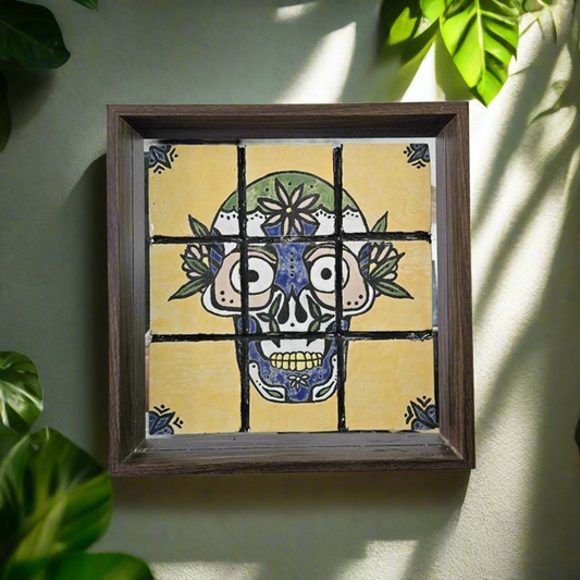 Dia de los Muertos Tile Mirror – Sacred Skull Reflection, 39×39×5 cm