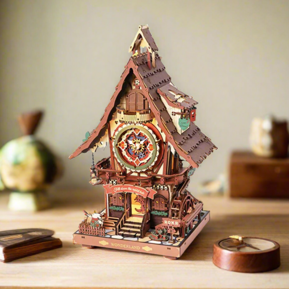 Wonderland Fairytale DIY Wooden Cuckoo Clock Kit – Storybook Timekeeper, 435 pieces by Robotime