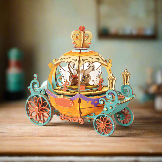 Enchanted Pumpkin Carriage DIY Wooden Music Box – Elegant Fairytale Ride, 165 pieces by Robotime