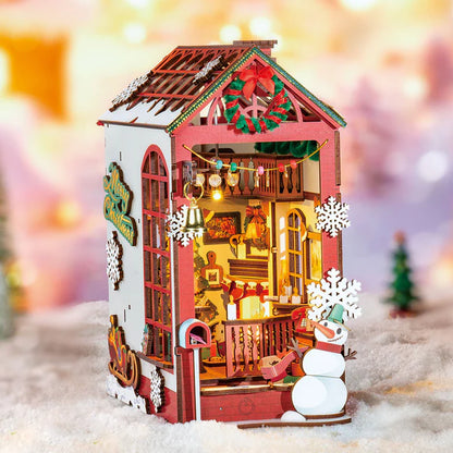 Christmas Cabin DIY Wooden Book Nook Kit – Fairytale Holiday Scene, 206 Pieces by Robotime