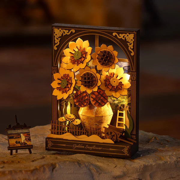 Golden Sunflower DIY Wooden Painting Kit – Sunset Glow Table & Wall Art, 266 Pieces by Robotime