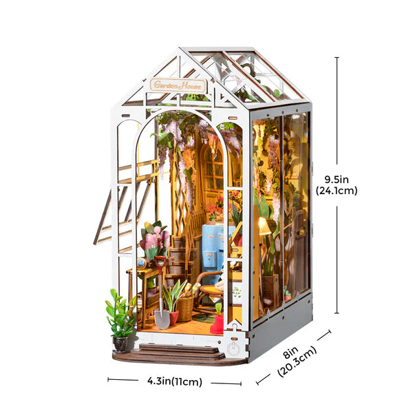 Garden House DIY Wooden Book Nook Kit – Blooming Greenhouse Retreat, 176 Pieces by Robotime