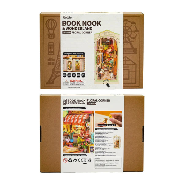 Floral Corner DIY Wooden Book Nook Kit – Illuminated Garden Serinity, 164 Pieces by Robotime