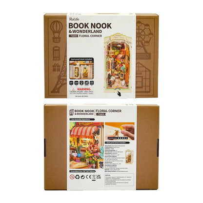 Floral Corner DIY Wooden Book Nook Kit – Illuminated Garden Serinity, 164 Pieces by Robotime