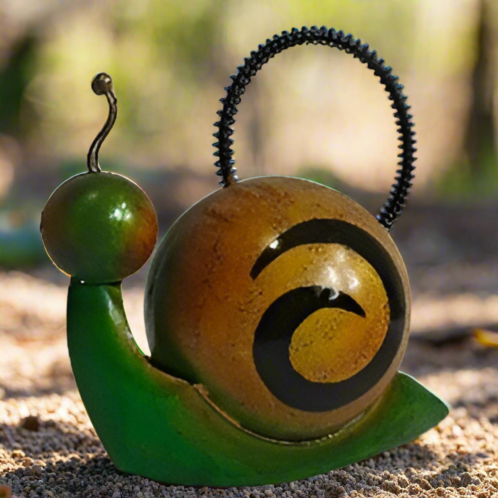 Whimsical Snail Watering Can – Hand-Painted Metal Garden Accessory