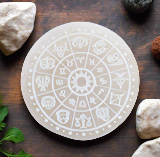 Zodiac Selenite Charging Plate – Stone of Cosmic Energy, Ø 10 cm by ANAS