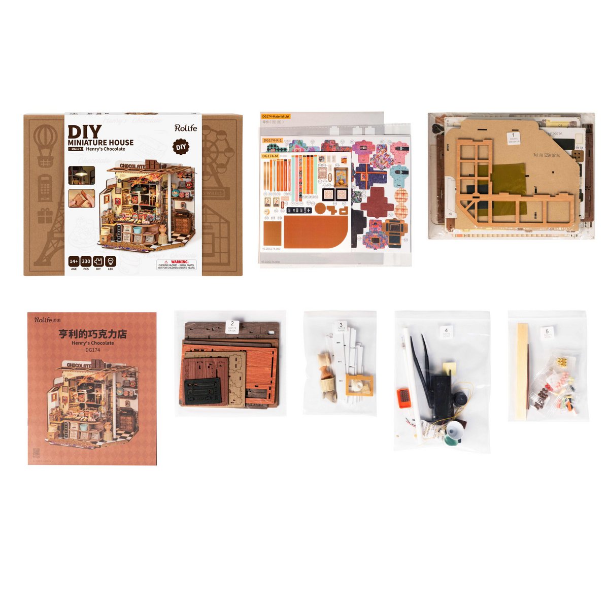 Henry’s Chocolate DIY Wooden Miniature Kit – Nostalgic Candy Shop Display, 330 Pieces