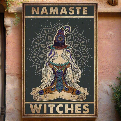 Namasté Witches Metal Sign – Cheeky Greeting Wall Art, 30×20 cm