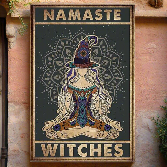 Namasté Witches Metal Sign – Cheeky Greeting Wall Art, 30×20 cm
