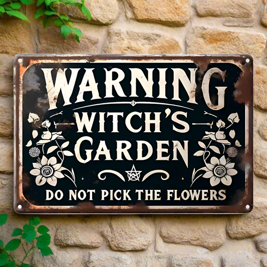 Witch’s Garden Metal Sign – Mystical Yard Protection Wall Art, 15×20 cm