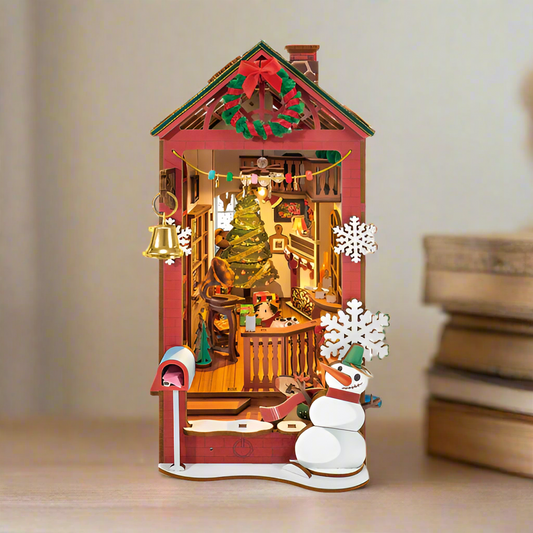Christmas Cabin DIY Wooden Book Nook Kit – Fairytale Holiday Scene, 206 Pieces
