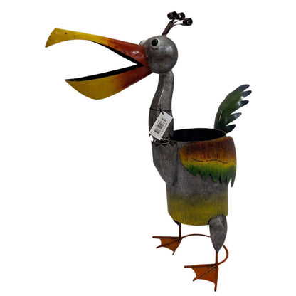 Colorful Pelican Planter – Metal Garden Decor