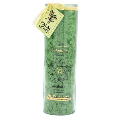 Anahata Chakra Kaars – Lang brandende spirituele glazen kaars, groen, 20 cm