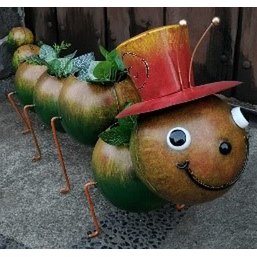 Cheerful Caterpillar Planter – Hand-Painted Metal Garden Decor