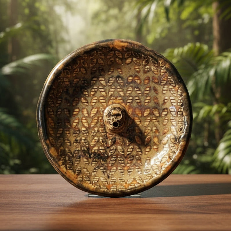 Desert Sun Skull Ceramic Incense Holder – Ritual of Light and Shadow, Ø8 cm by Red Raven Pottery