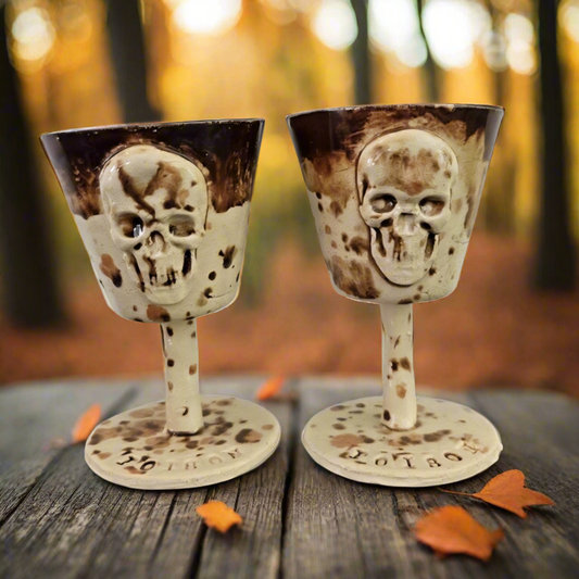 Skull Chalice Wineglasses – Set of 2 Macabre Toasting Vessels, Ø6.5×10 cm