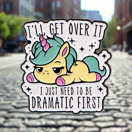 Dramatic Unicorn Enamel Pin –  Theatrical Flair Metal Badge