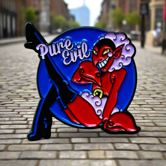 Pure Evil Enamel Pin – Temptation in Red Metal Badge