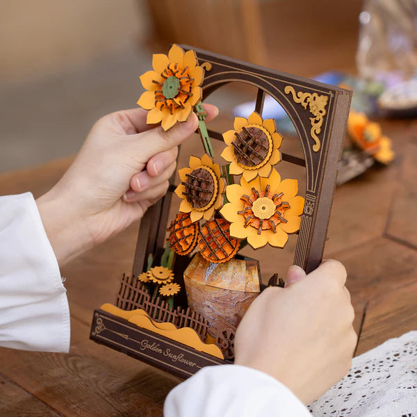Golden Sunflower DIY Wooden Painting Kit – Sunset Glow Table & Wall Art, 266 Pieces by Robotime