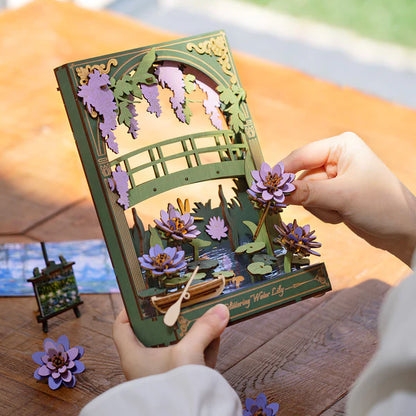 Glittering Water Lily DIY Wooden Painting Kit – Twilight Shimmer Table & Wall Art, 237 Pieces