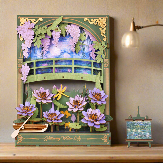 Glittering Water Lily DIY Wooden Painting Kit – Twilight Shimmer Table & Wall Art, 237 Pieces