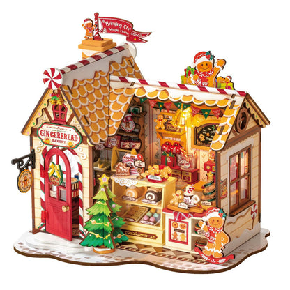 Gingerbread House DIY Wooden Miniature Kit – Cozy Christmas Cottage, 250 Pieces by Robotime