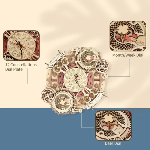 Zodiac Timekeeper DIY Wooden Clock Kit – Baroque Cosmic Precision, 168 pieces by Robotime
