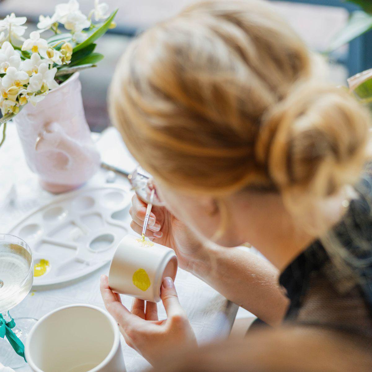 Verfpakket voor het schilderen van 4 bloempotten + orchideeën , Beginnende artiest