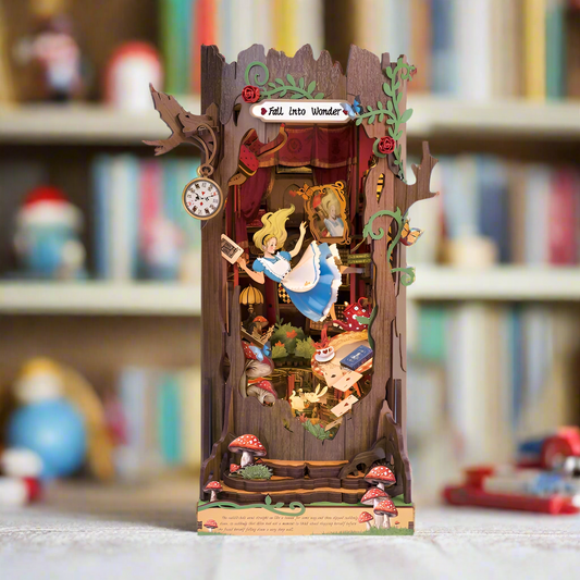 Down the Rabbit Hole DIY Wooden Book Nook Kit – Wonderland Tree Trunk, 300 Pieces by Robotime