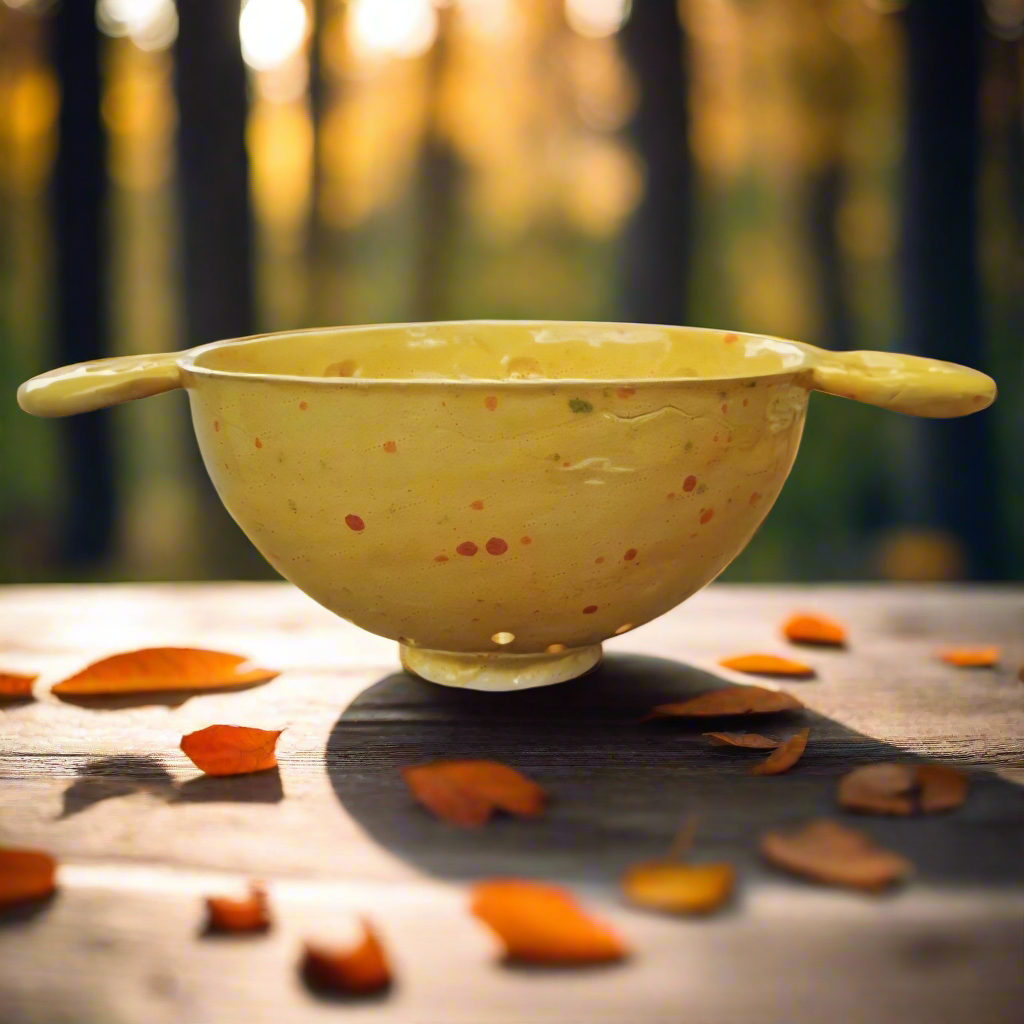 Skull Motif Ceramic Colander – Sunburst Kitchen Strainer, Ø13.5×7.5 cm by Red Raven Pottery