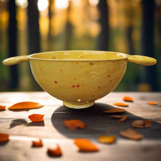 Skull Motif Ceramic Colander – Sunburst Kitchen Strainer, Ø13.5×7.5 cm by Red Raven Pottery
