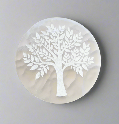 Tree of Life Selenite Charging Plate – Stone of Harmonious Energy, Ø10 cm by ANAS