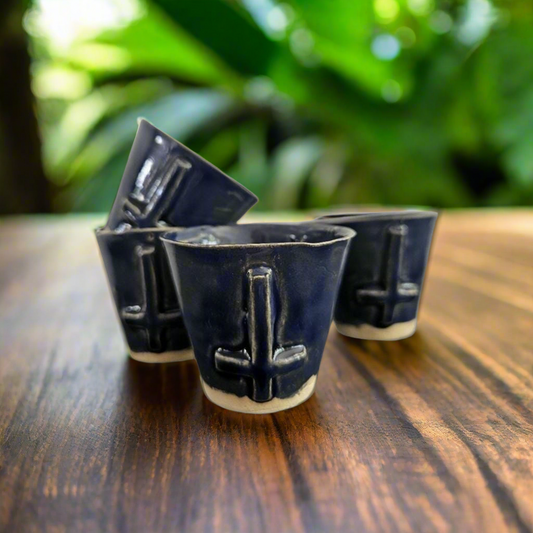 Inverted Cross Ceramic Minis – Set of 2 Shot & Succulent Jars, Ø5×6 cm