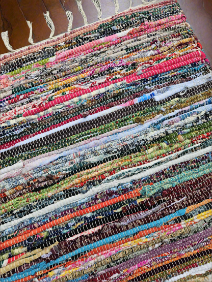 Chindi-stijl gerecycled lappenkleed – aardgeweven boho-vloermat, 60×90 cm