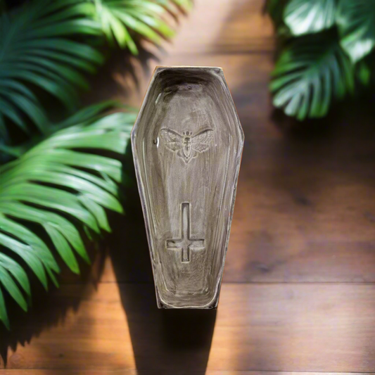Coffin Trinket Dish – Symbolic Resting Vessel in Ash Ceramic, 15×7×2 cm