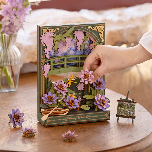 Glittering Water Lily DIY Wooden Painting Kit – Twilight Shimmer Table & Wall Art, 237 Pieces