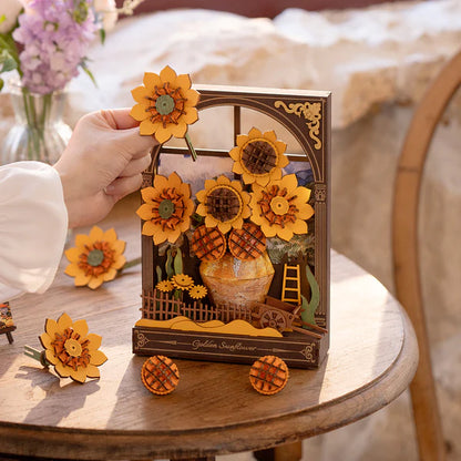 Golden Sunflower DIY Wooden Painting Kit – Sunset Glow Table & Wall Art, 266 Pieces by Robotime