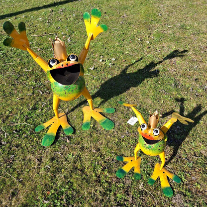 Cheerful Metal Frog Garden Sculpture – Hand-Painted Outdoor Decor (35 cm)