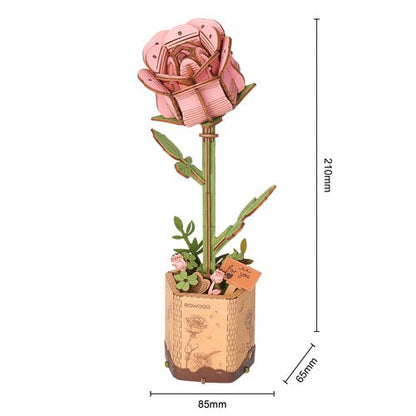 Pink Rose DIY Wooden Flower Kit – Blossom of Quiet Romance, 104 Pieces by Robotime