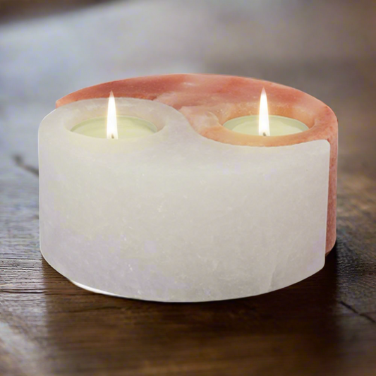 Yin-Yang Tealight Holder – Salt Crystal Candle Light for Balanced Harmony, Ø 13.5 cm