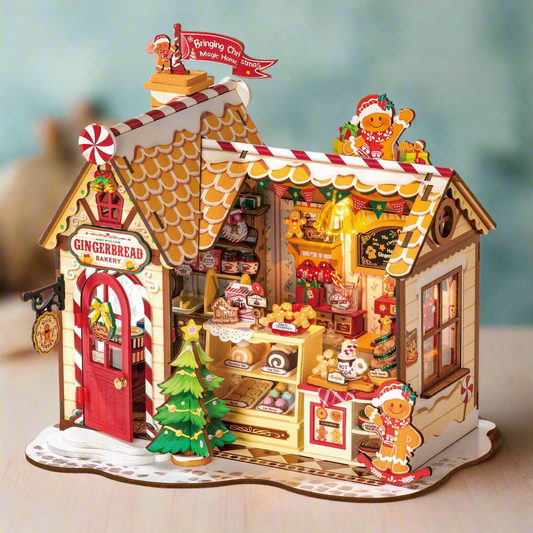 Gingerbread House DIY Wooden Miniature Kit – Cozy Christmas Cottage, 250 Pieces by Robotime