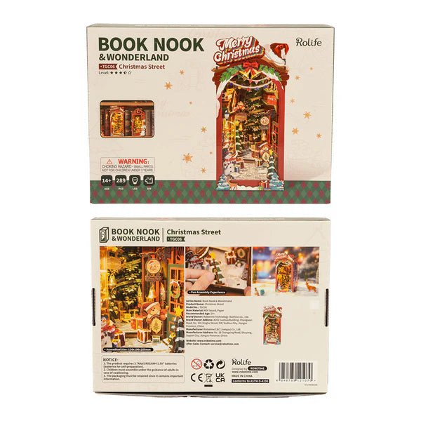 Christmas Street DIY Wooden Book Nook Kit – Wonderful Holiday Alley, 289 Pieces by Robotime