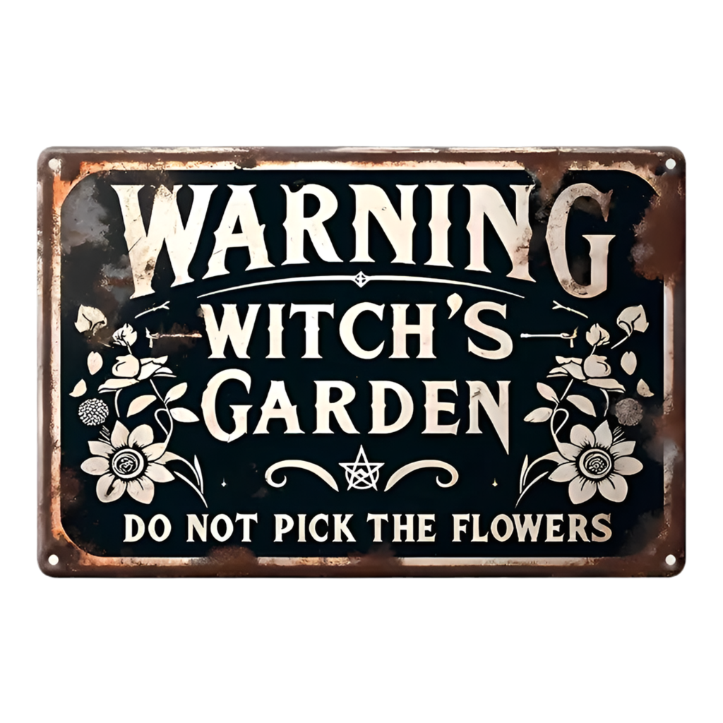 Witch’s Garden Metal Sign – Mystical Yard Protection Wall Art, 15×20 cm