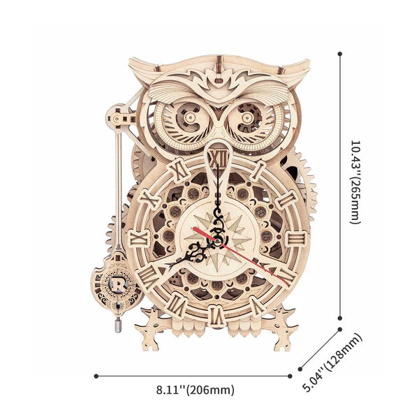 Guardian Owl DIY Wooden Wall Clock Kit – Featured Timekeeper, 161 Pieces by Robotime