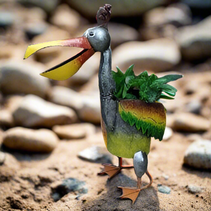 Colorful Pelican Planter – Metal Garden Decor